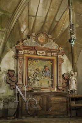 Retablo co milagre de Santo Ildefonso na capela da Casa da Algaria de Guimarei.
